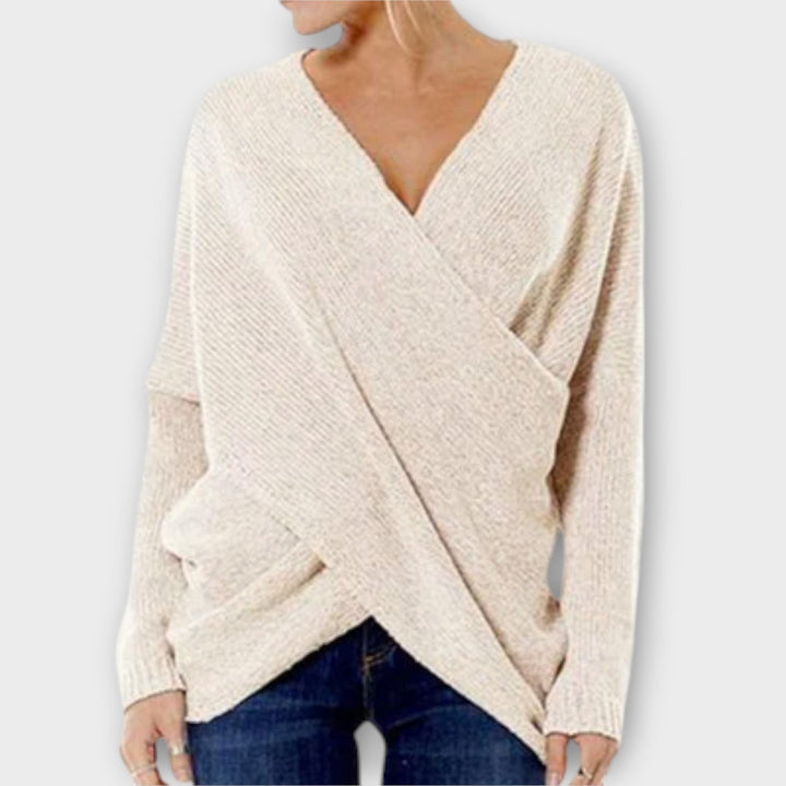 Heidi V Neck Knit Pullover With Crossed Detail Trim