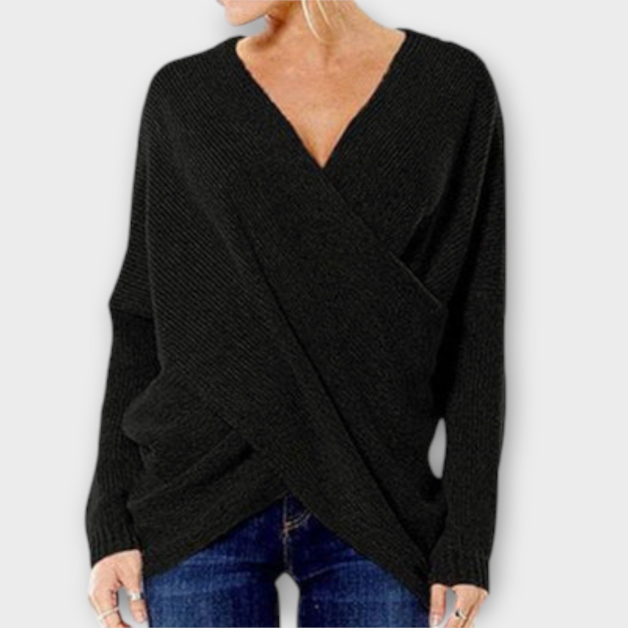 Heidi V Neck Knit Pullover With Crossed Detail Trim