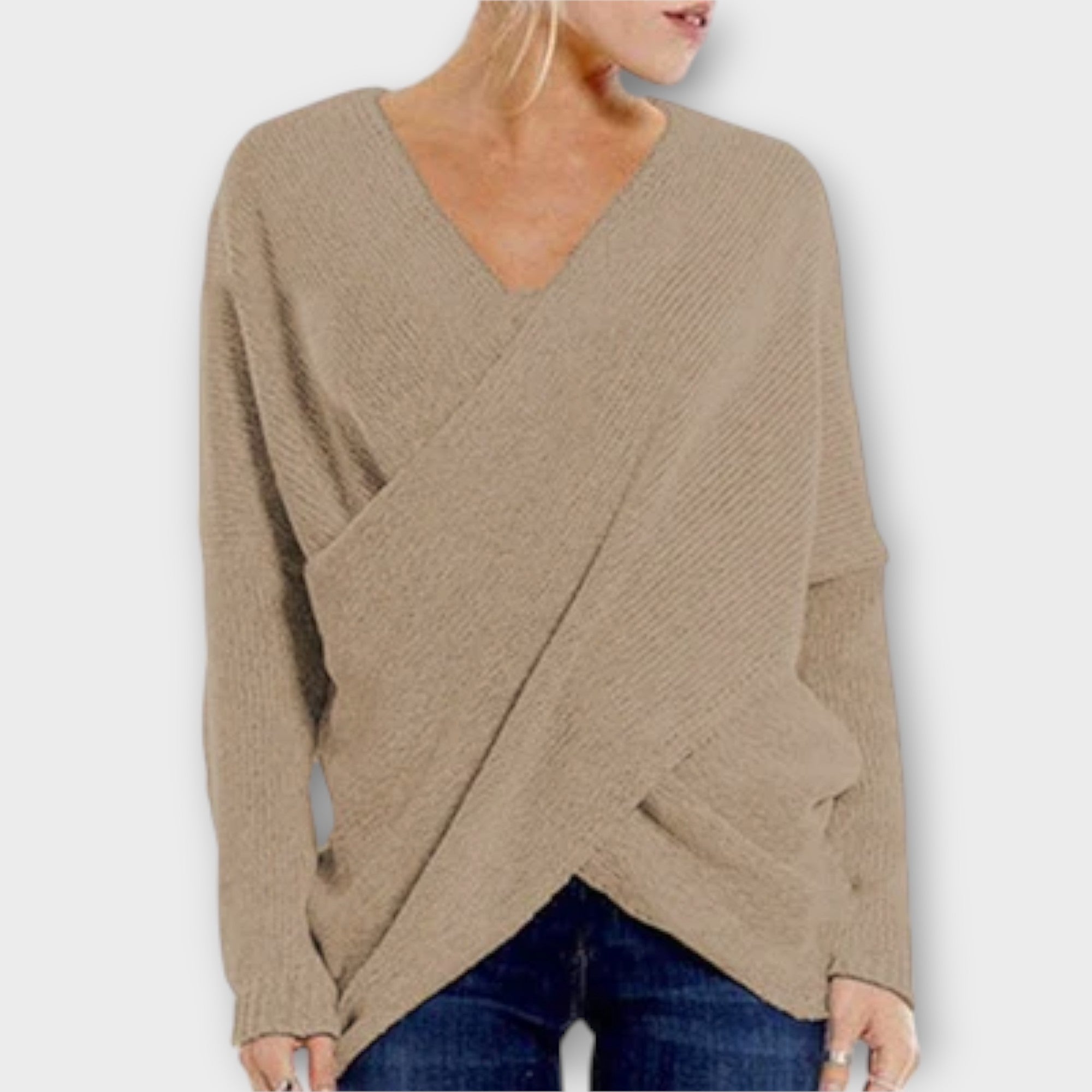 Heidi V Neck Knit Pullover With Crossed Detail Trim