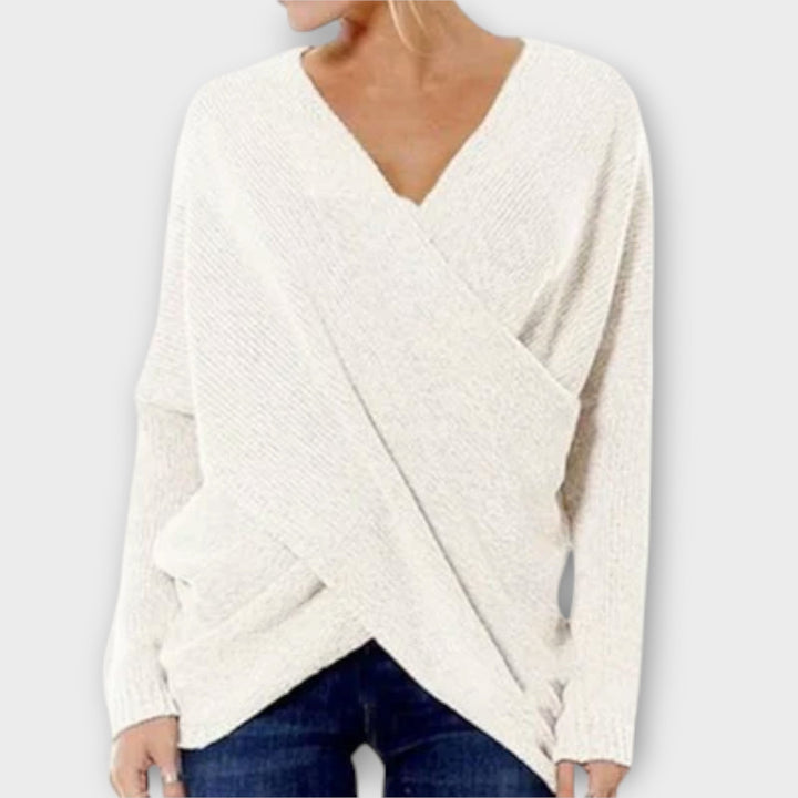 Heidi V Neck Knit Pullover With Crossed Detail Trim