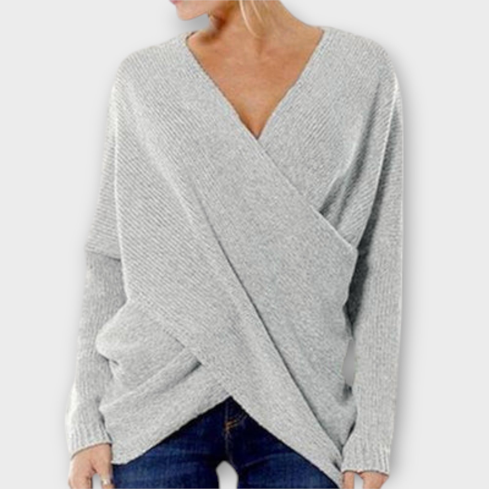Heidi V Neck Knit Pullover With Crossed Detail Trim