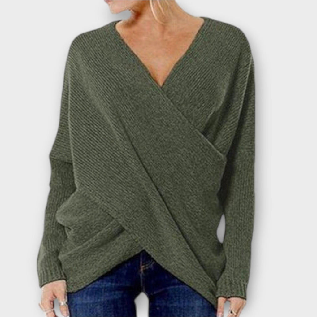 Heidi V Neck Knit Pullover With Crossed Detail Trim