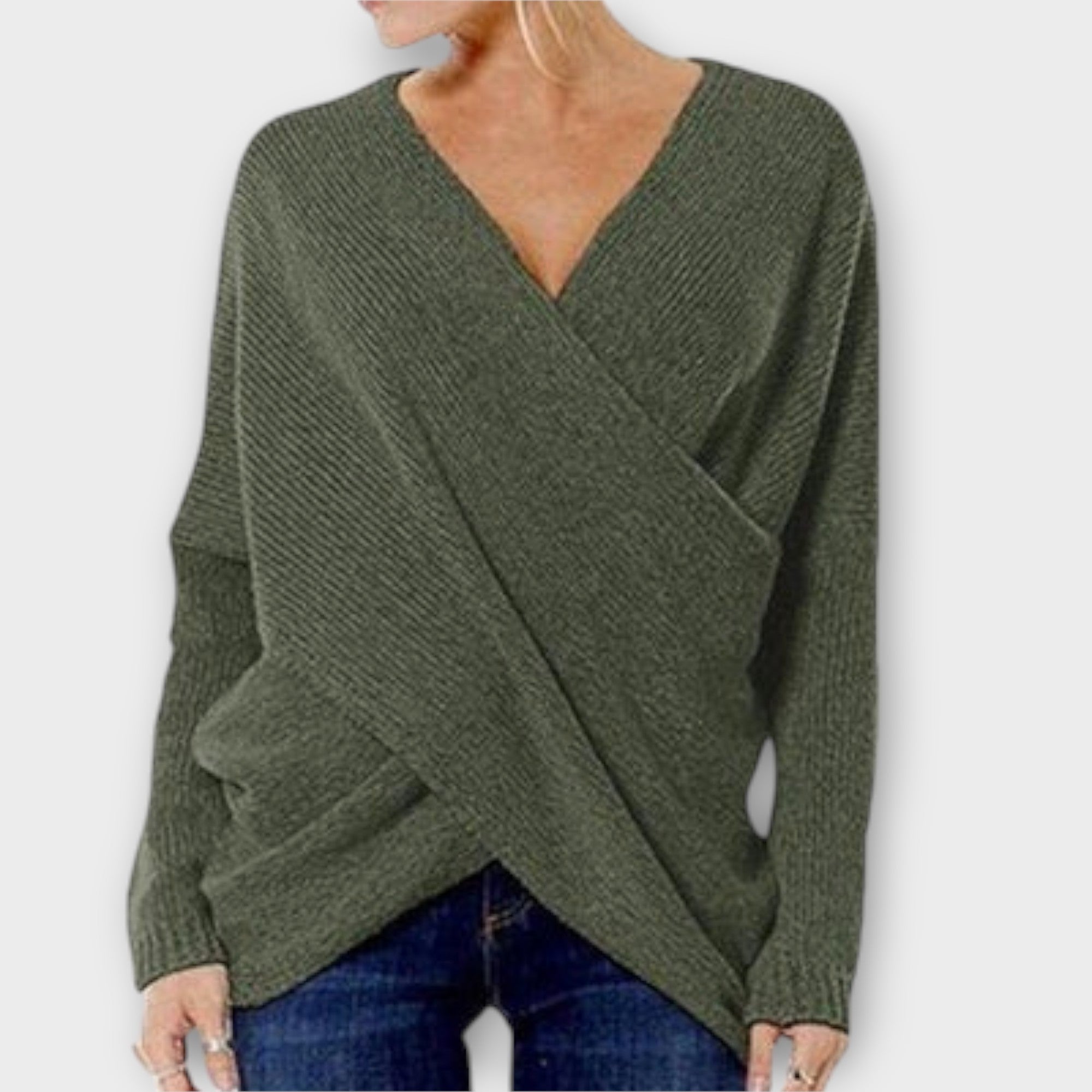 Heidi V Neck Knit Pullover With Crossed Detail Trim