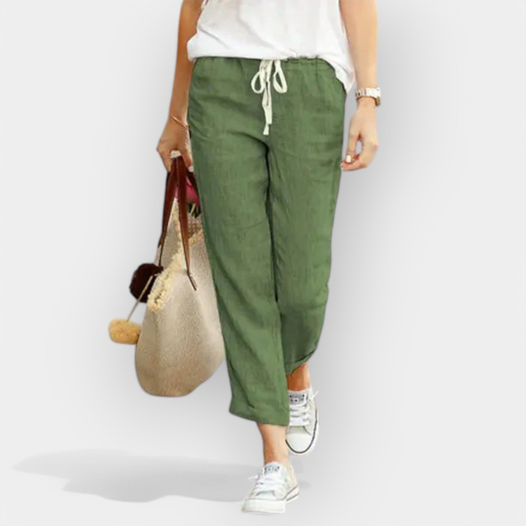 Cotton Lightweight Trousers With Elastic Drawstring Waist