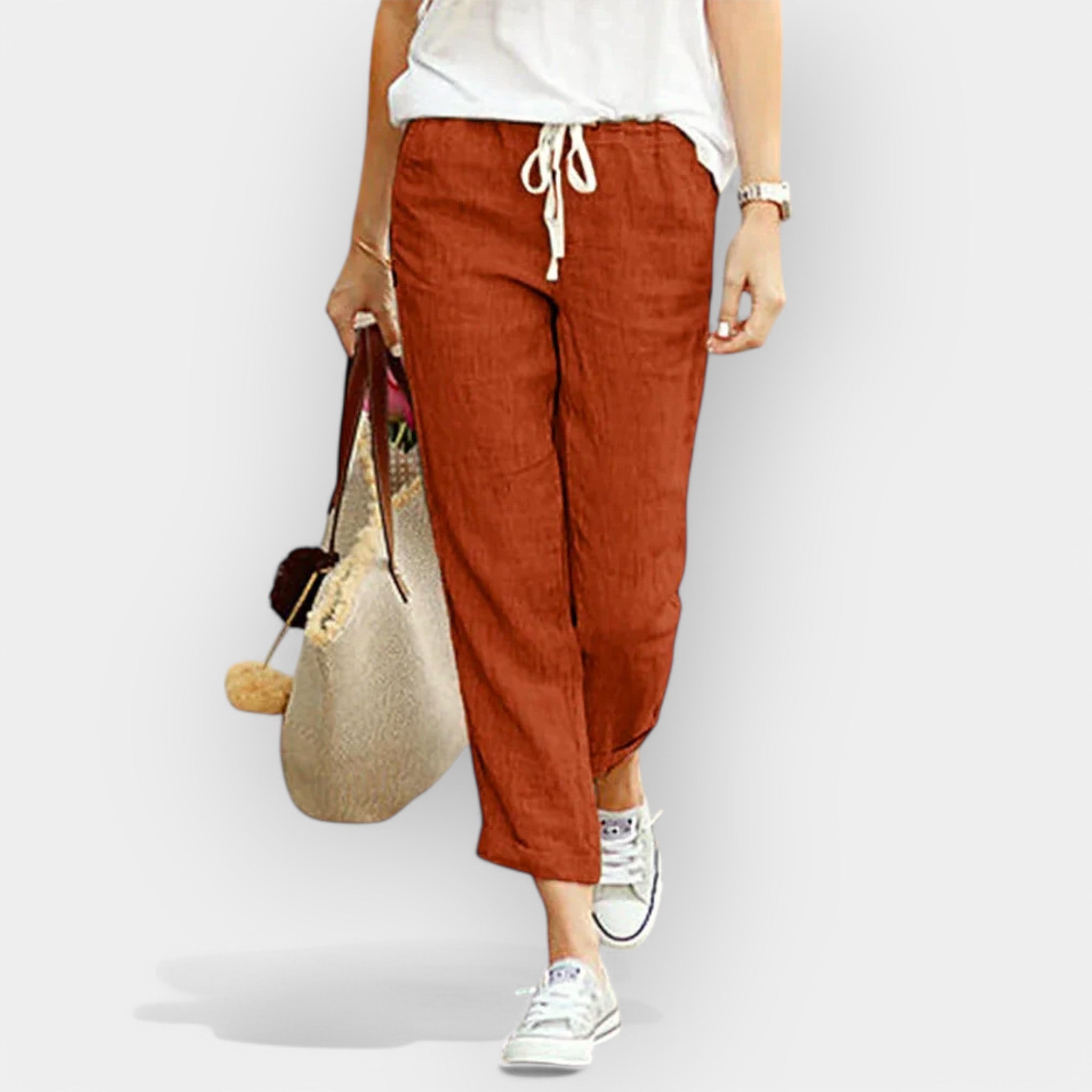 Cotton Lightweight Trousers With Elastic Drawstring Waist