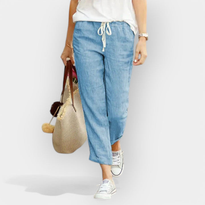 Cotton Lightweight Trousers With Elastic Drawstring Waist