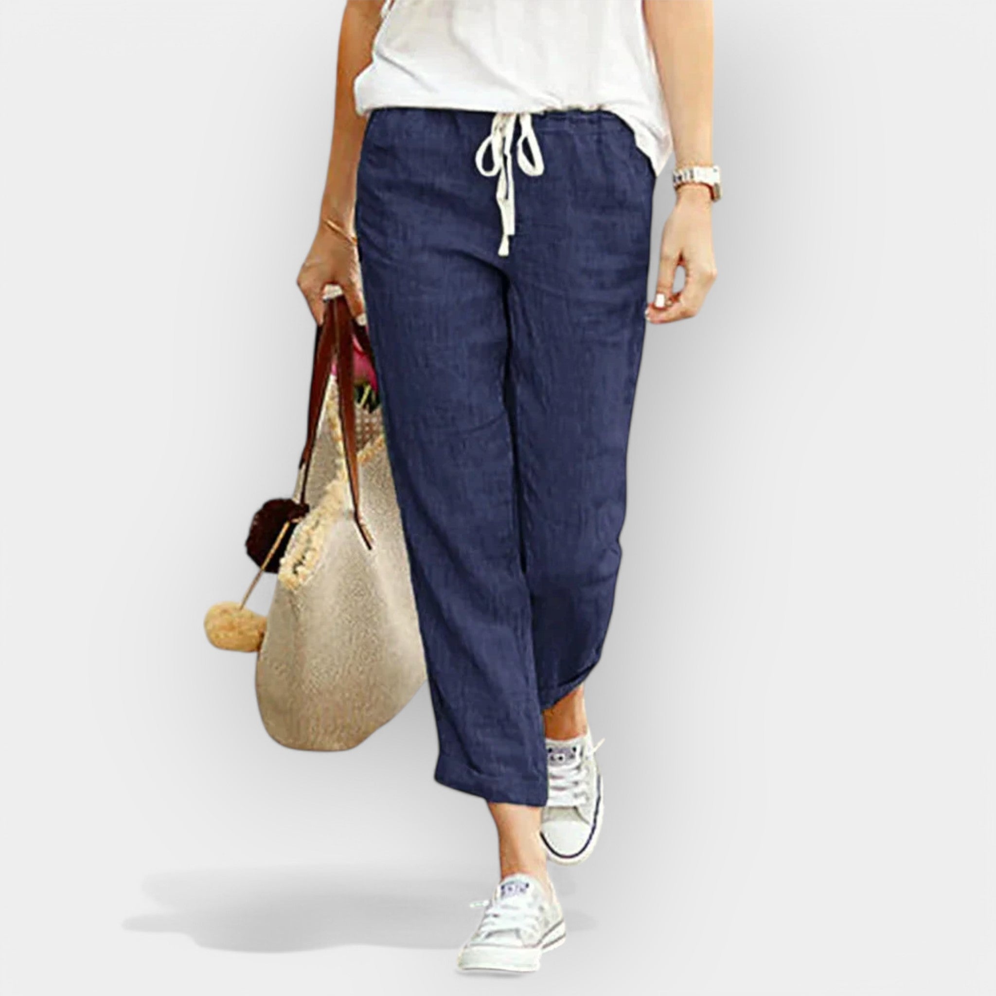 Cotton Lightweight Trousers With Elastic Drawstring Waist