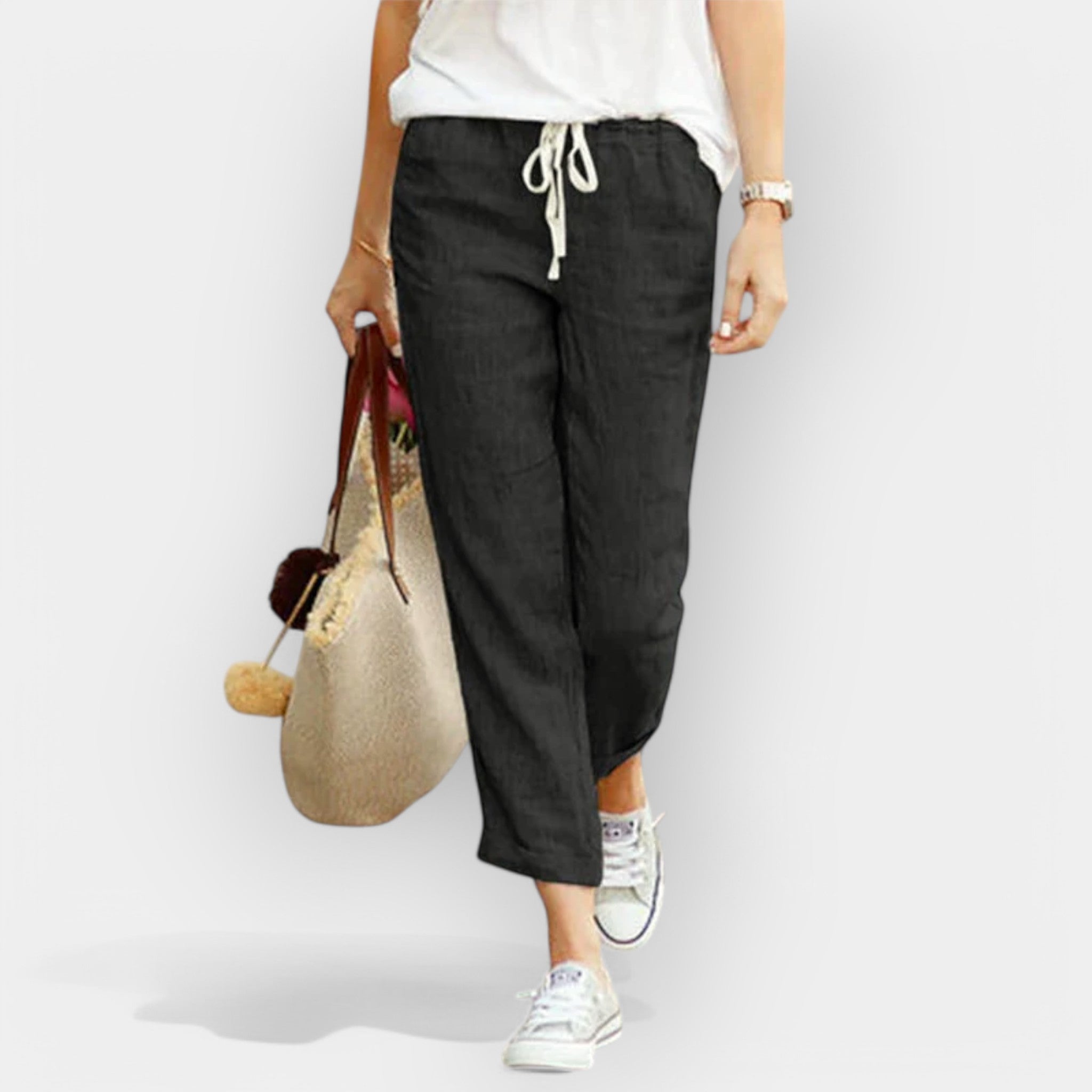 Cotton Lightweight Trousers With Elastic Drawstring Waist