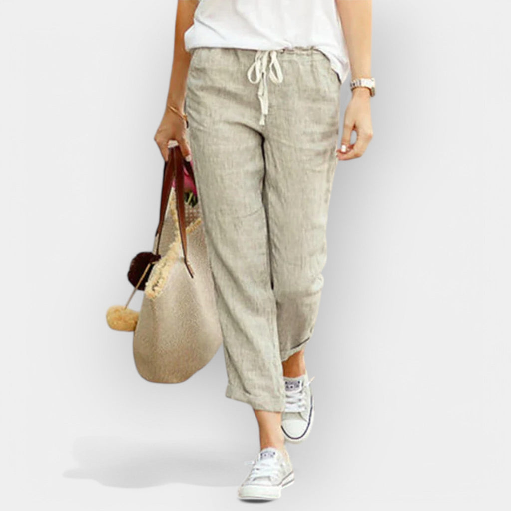 Cotton Lightweight Trousers With Elastic Drawstring Waist