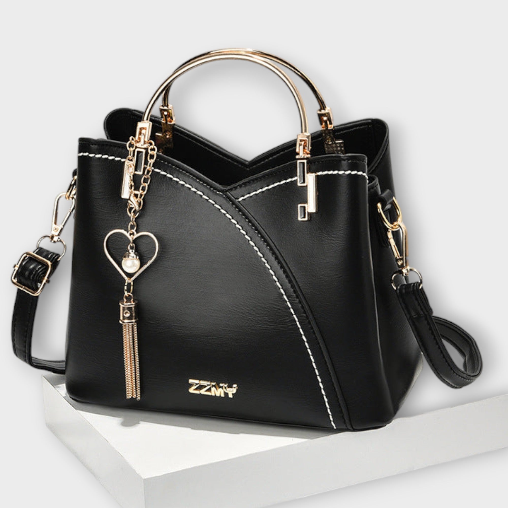 Luxe Handbag With Gold Detailing For Day To Night Use